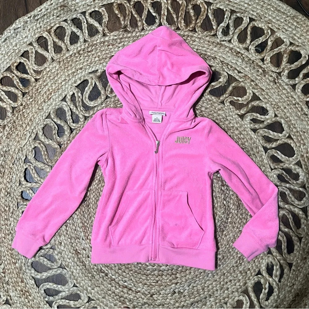 Juicy Couture Girls Full Zip Pink Velour Sparkle Hoodie size 6